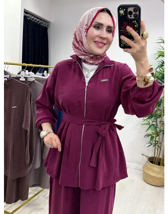 Kurdele Detaylı Modal Takım Bordo