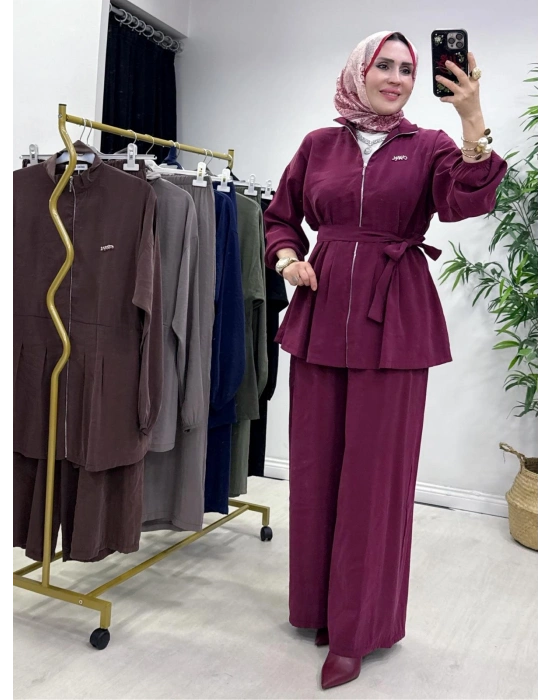 Kurdele Detaylı Modal Takım Bordo