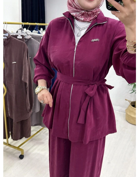 Kurdele Detaylı Modal Takım Bordo