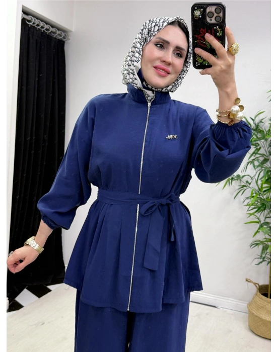 Kurdele Detaylı Modal Takım Lacivert