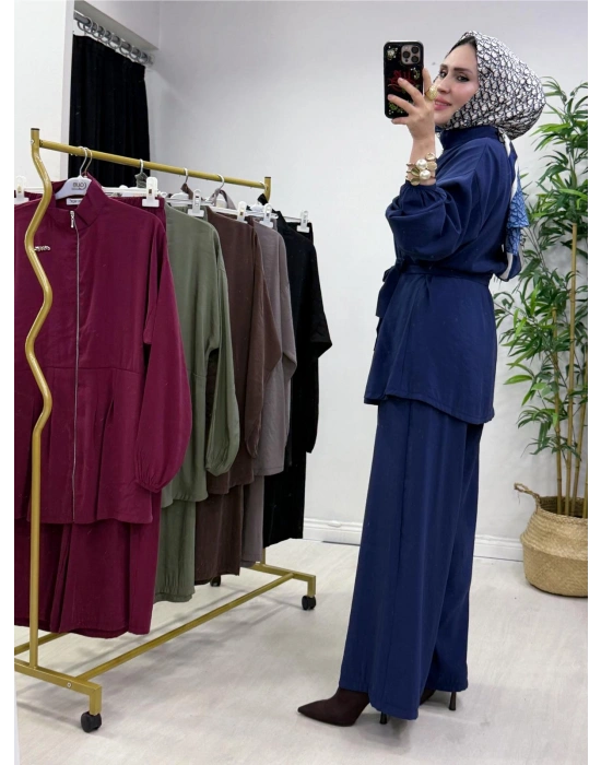 Kurdele Detaylı Modal Takım Lacivert