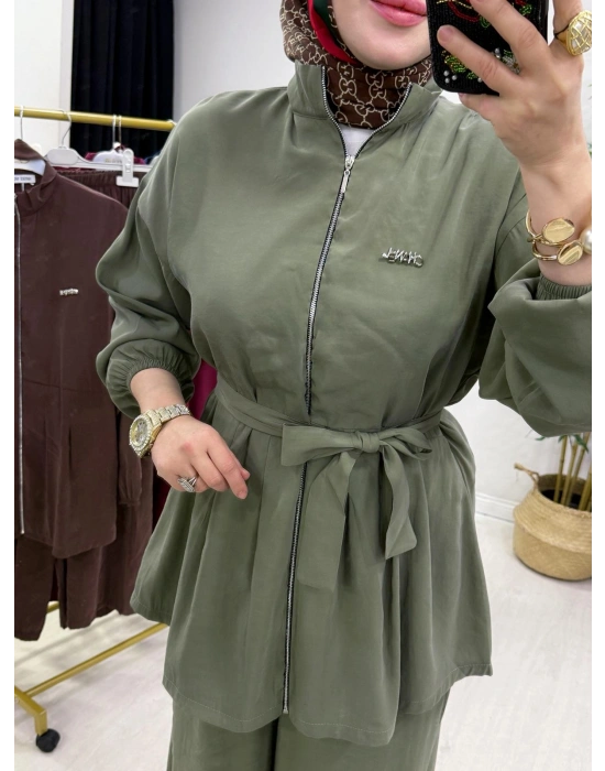 Kurdele Detaylı Modal Takım Haki Yeşil