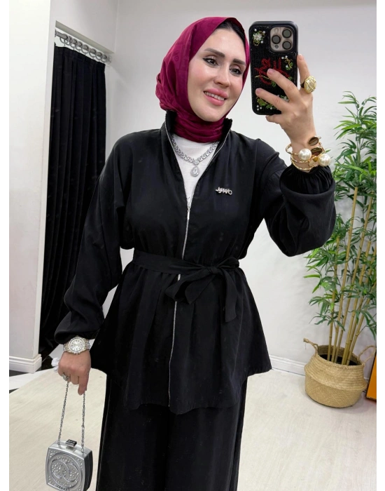 Kurdele Detaylı Modal Takım Siyah