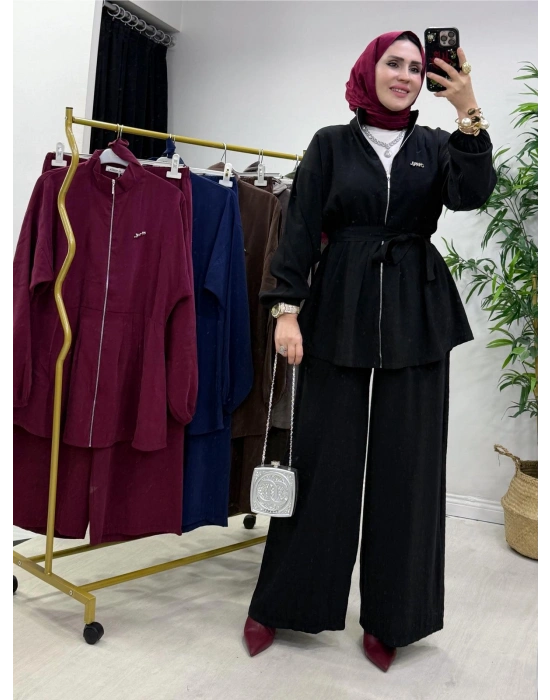 Kurdele Detaylı Modal Takım Siyah