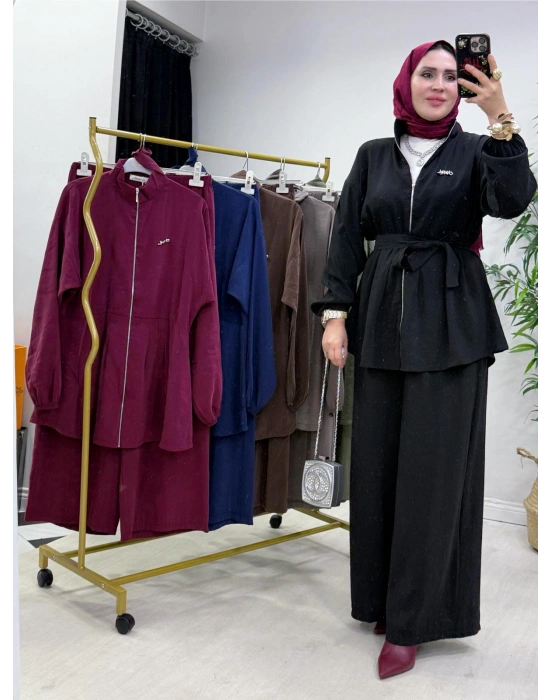 Kurdele Detaylı Modal Takım Siyah