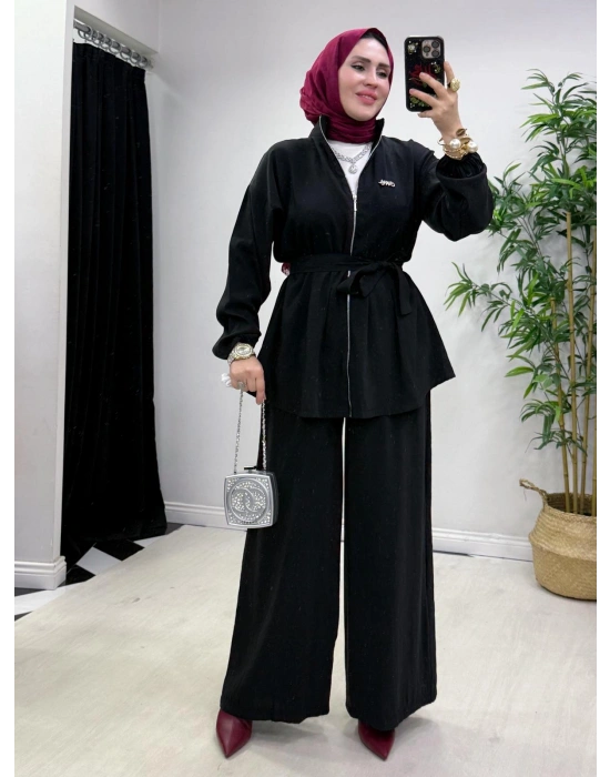 Kurdele Detaylı Modal Takım Siyah