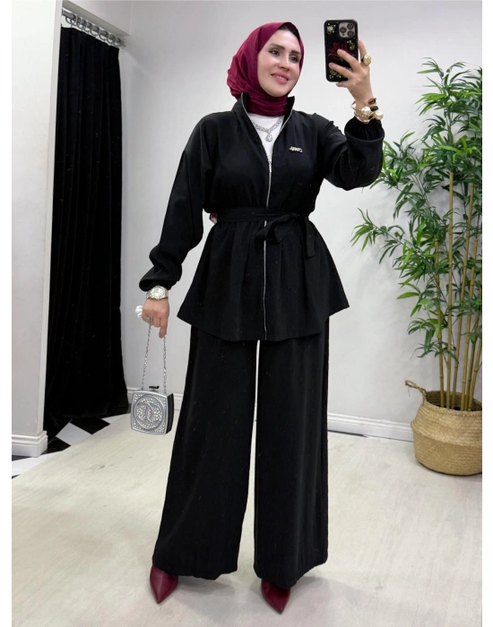 Kurdele Detaylı Modal Takım Siyah