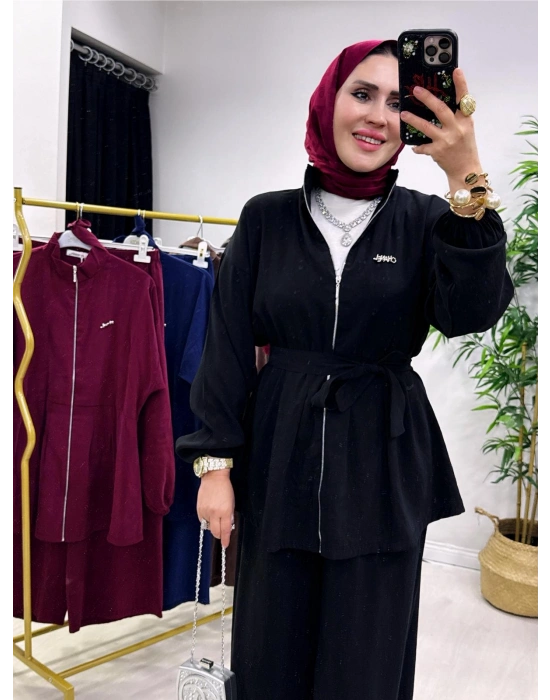 Kurdele Detaylı Modal Takım Siyah