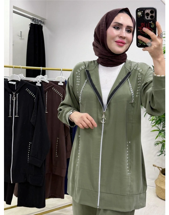 Zımba Detaylı Takım Haki