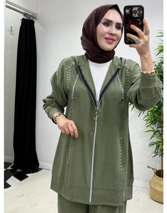 Zımba Detaylı Takım Haki