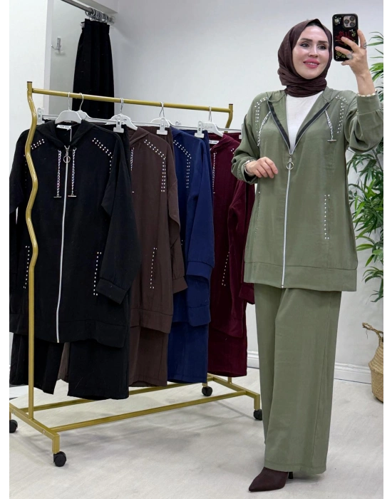 Zımba Detaylı Takım Haki