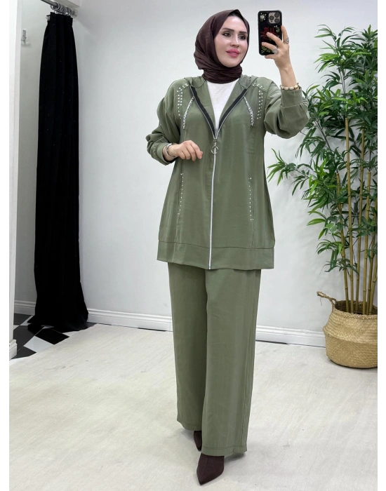 Zımba Detaylı Takım Haki