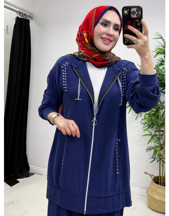 Zımba Detaylı Takım Lacivert