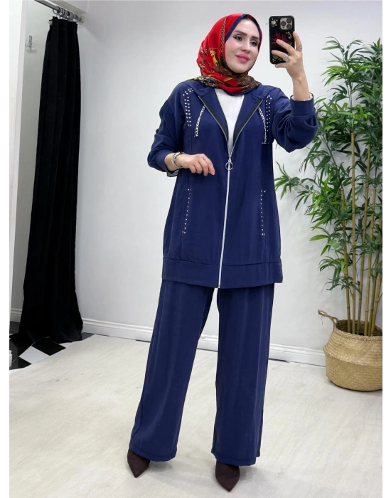 Zımba Detaylı Takım Lacivert