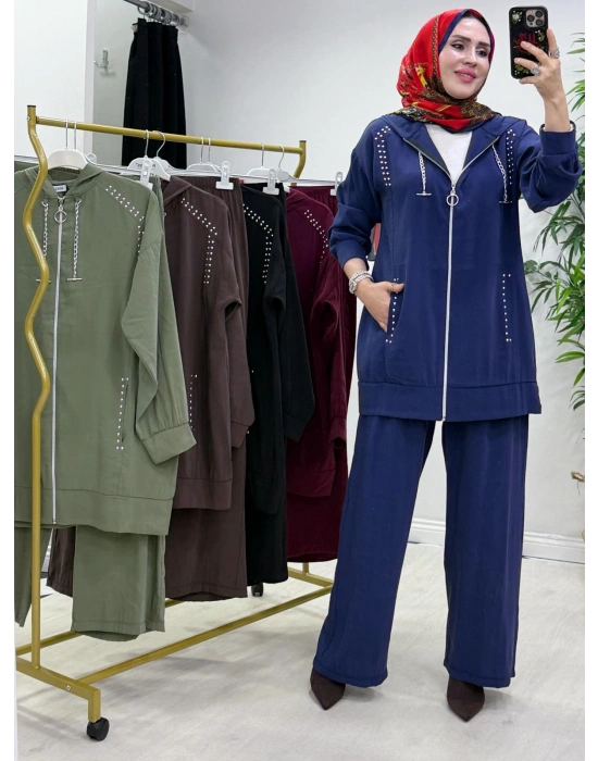 Zımba Detaylı Takım Lacivert