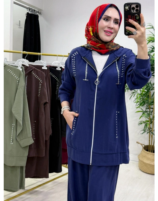 Zımba Detaylı Takım Lacivert