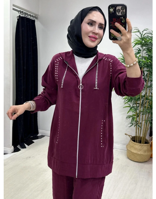 Zımba Detaylı Takım Mürdüm