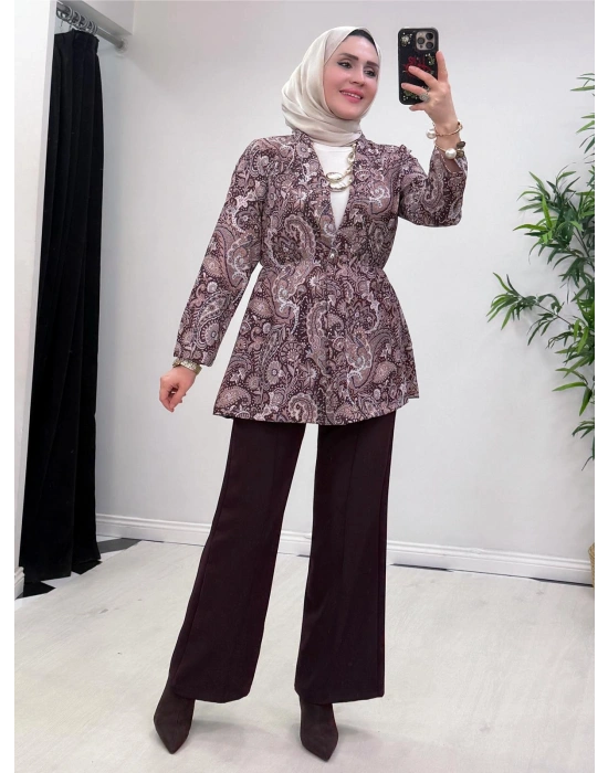 Etnik Desen Takım Mürdüm