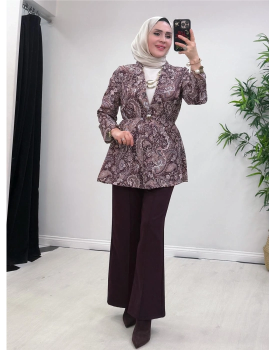 Etnik Desen Takım Mürdüm