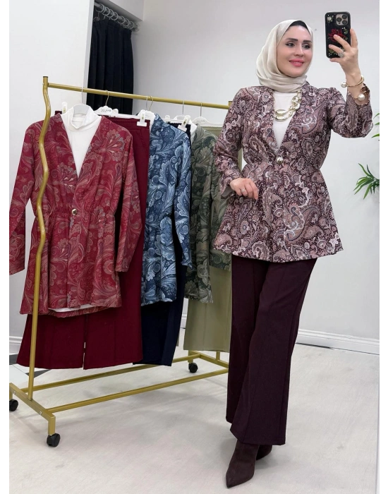 Etnik Desen Takım Mürdüm