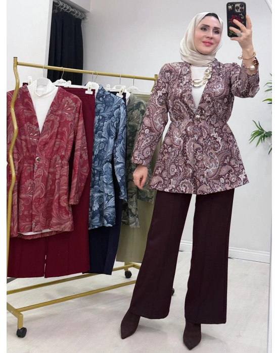 Etnik Desen Takım Mürdüm