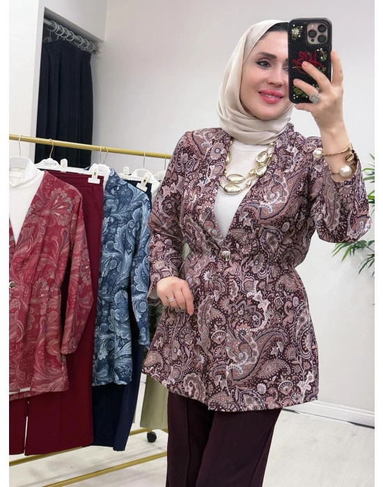 Etnik Desen Takım Mürdüm