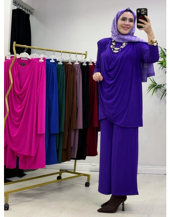 Yeni Sezon Giyçık Tasarım Candy Kumaş Takım Mor