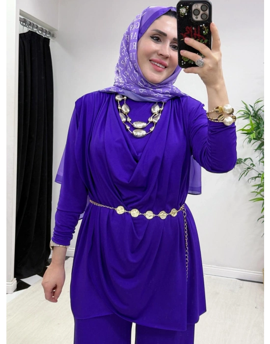 Yeni Sezon Giyçık Tasarım Candy Kumaş Takım Mor