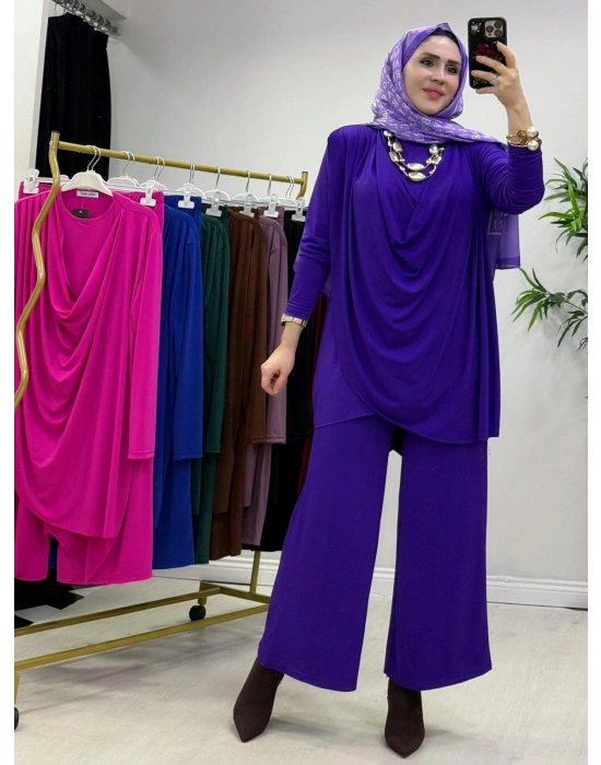 Yeni Sezon Giyçık Tasarım Candy Kumaş Takım Mor