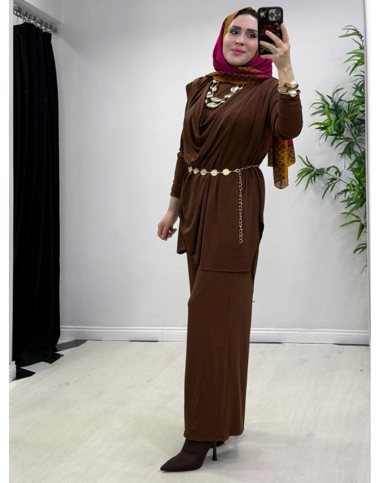 Yeni Sezon Giyçık Tasarım Candy Kumaş Takım Kahverengi