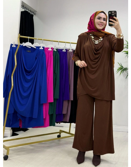 Yeni Sezon Giyçık Tasarım Candy Kumaş Takım Kahverengi