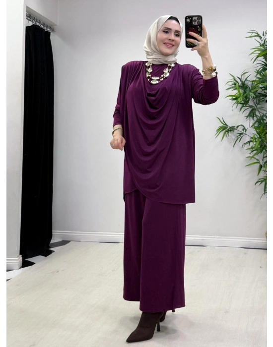 Yeni Sezon Giyçık Tasarım Candy Kumaş Takım Mürdüm