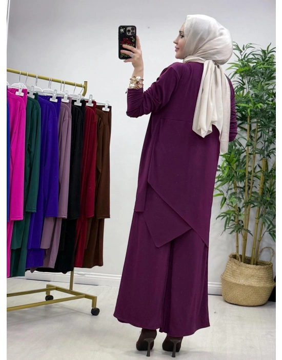 Yeni Sezon Giyçık Tasarım Candy Kumaş Takım Mürdüm