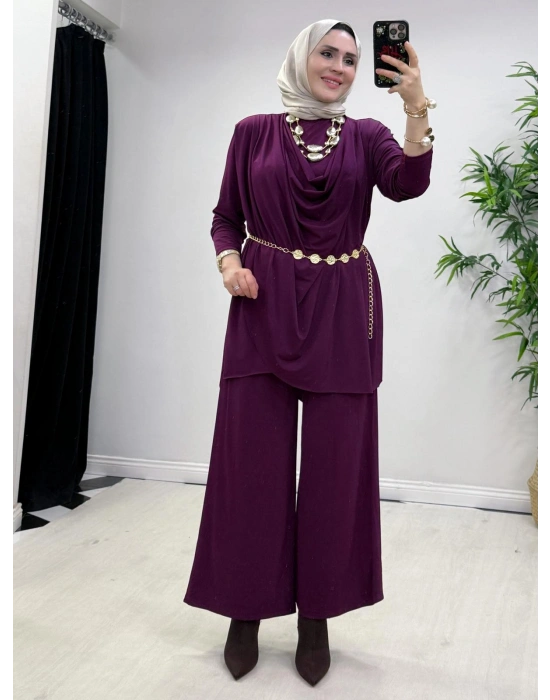 Yeni Sezon Giyçık Tasarım Candy Kumaş Takım Mürdüm