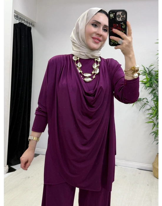 Yeni Sezon Giyçık Tasarım Candy Kumaş Takım Mürdüm