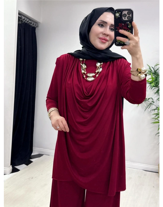 Yeni Sezon Giyçık Tasarım Candy Kumaş Takım Bordo