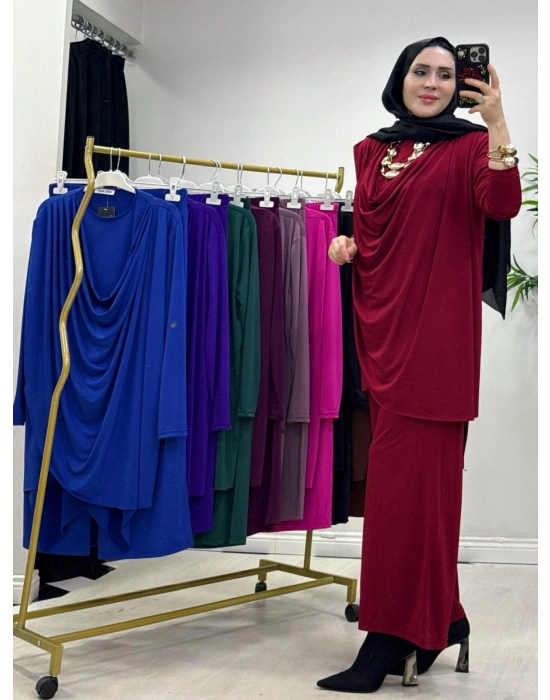 Yeni Sezon Giyçık Tasarım Candy Kumaş Takım Bordo