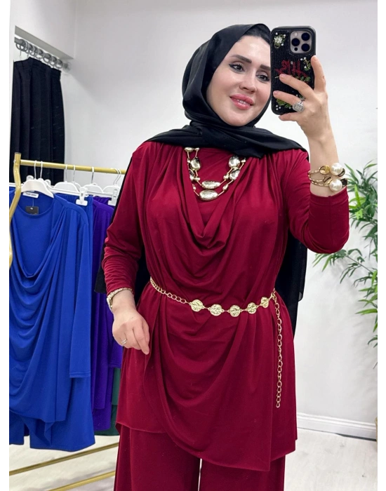 Yeni Sezon Giyçık Tasarım Candy Kumaş Takım Bordo