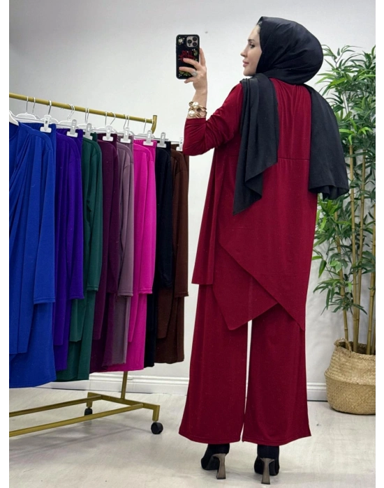 Yeni Sezon Giyçık Tasarım Candy Kumaş Takım Bordo