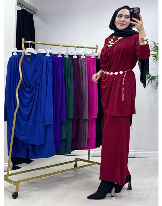 Yeni Sezon Giyçık Tasarım Candy Kumaş Takım Bordo