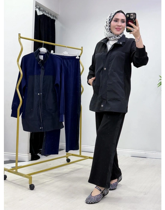 Paraşüt Detaylı Oysho Kumaş Spor Takım Siyah