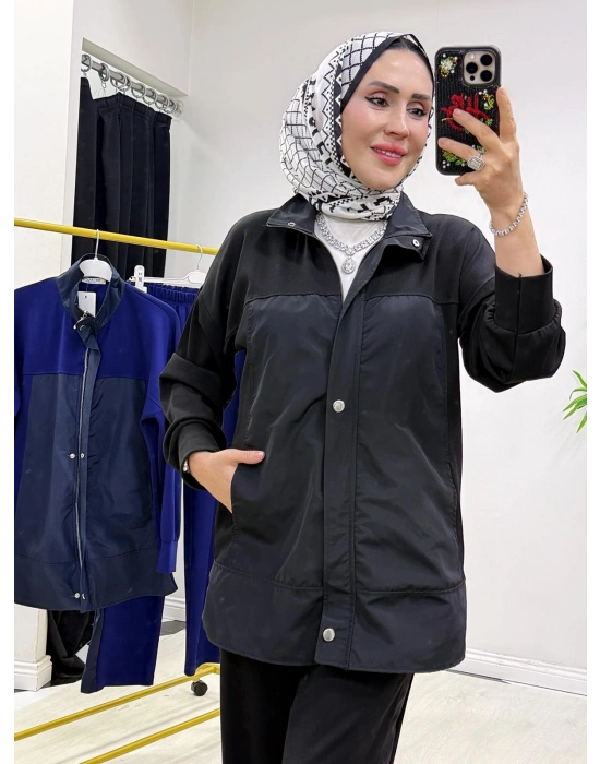 Paraşüt Detaylı Oysho Kumaş Spor Takım Siyah