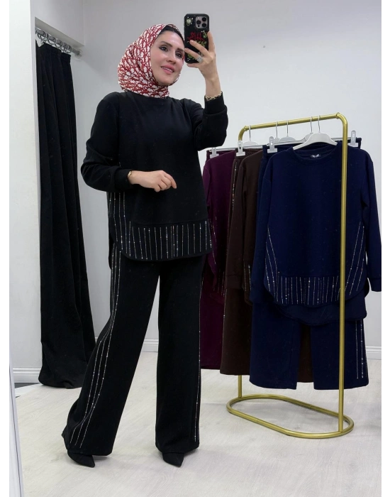 Taşlı Oysho Takım Siyah