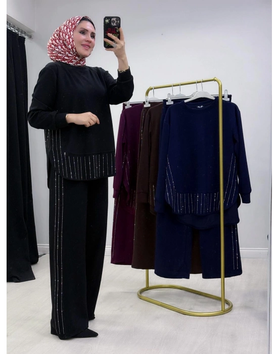 Taşlı Oysho Takım Siyah