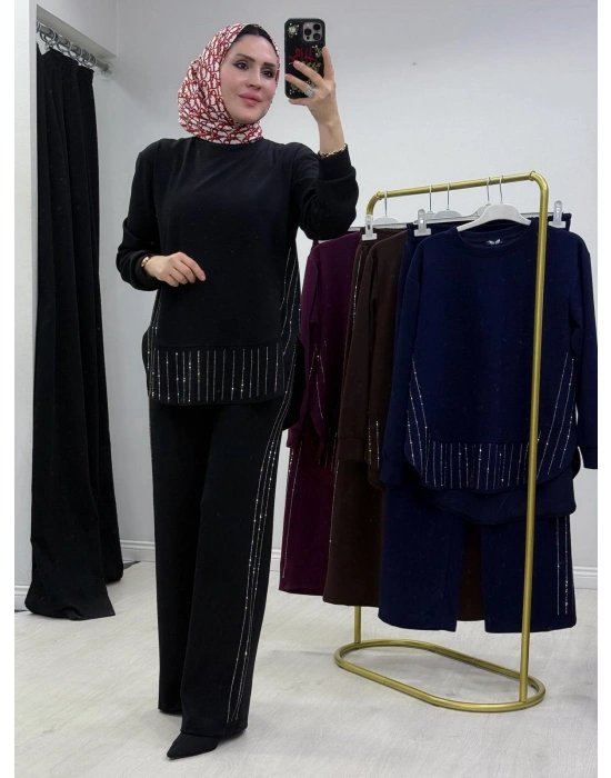 Taşlı Oysho Takım Siyah