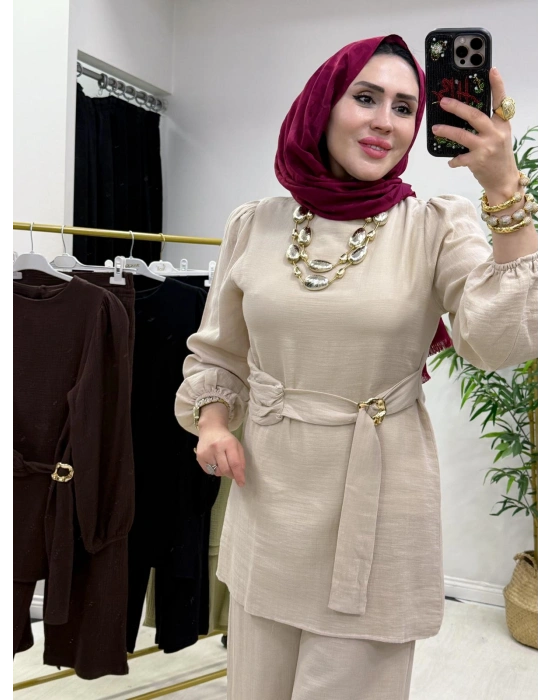 Müslin Kumaş Yazlık Pamuklu Takım Krem