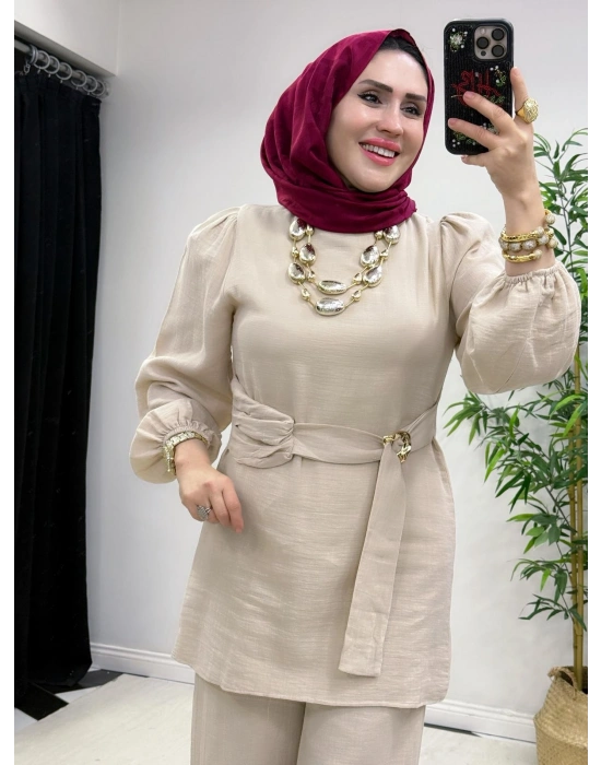 Müslin Kumaş Yazlık Pamuklu Takım Krem