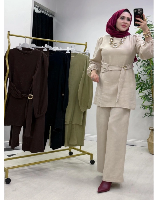 Müslin Kumaş Yazlık Pamuklu Takım Krem