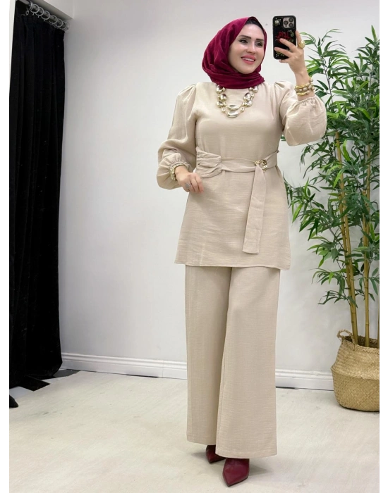 Müslin Kumaş Yazlık Pamuklu Takım Krem