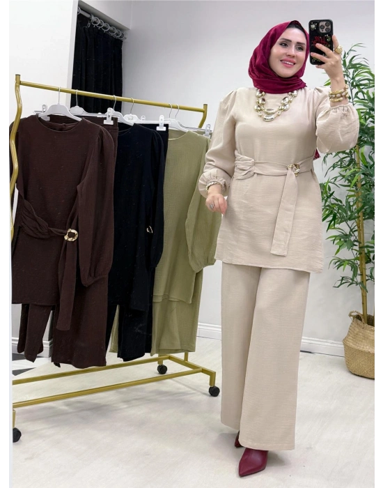 Müslin Kumaş Yazlık Pamuklu Takım Krem